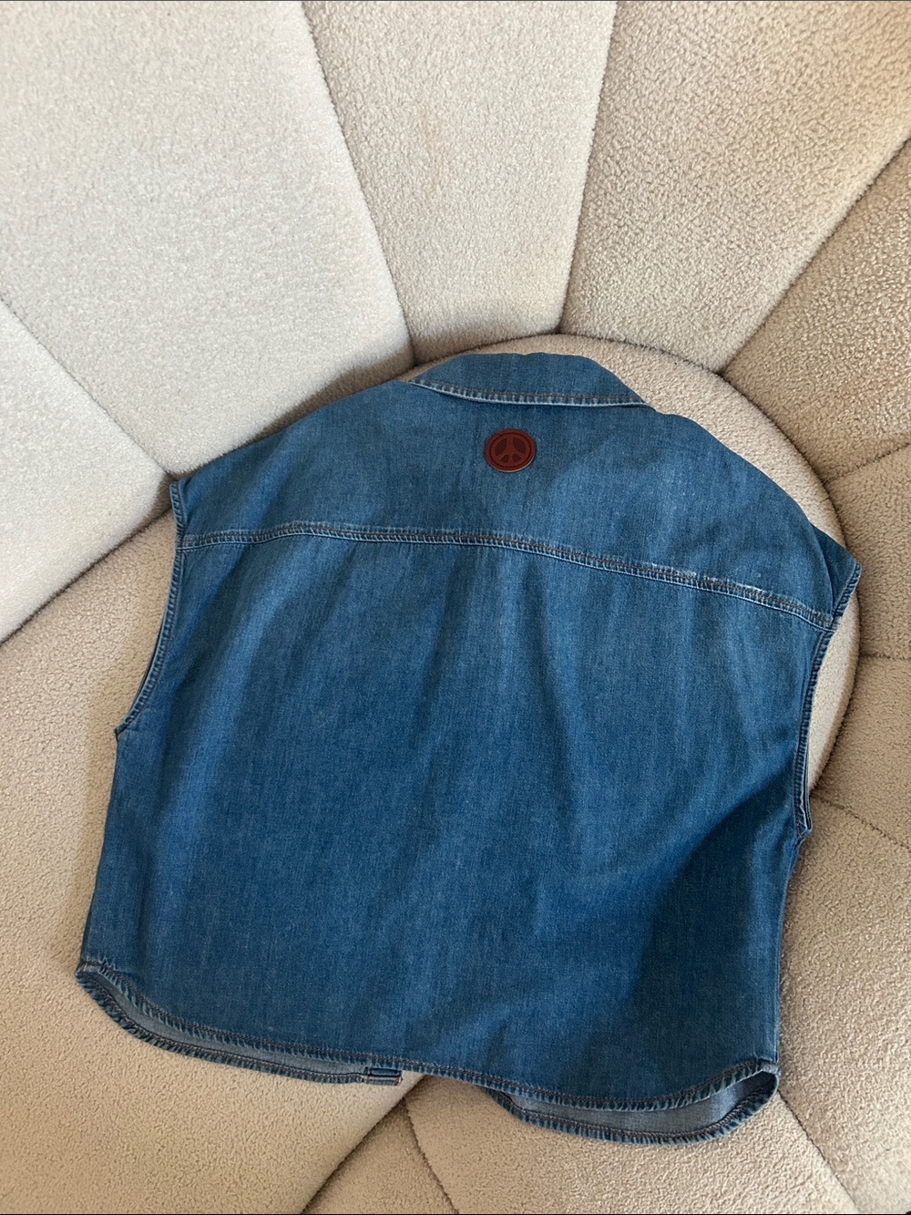 Moschino Blue Denim Button-Up Top with Heart Patch - Picture 3 of 3